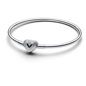 Women's Pandora Bangle Bracelet Silver Heart Charm size 8